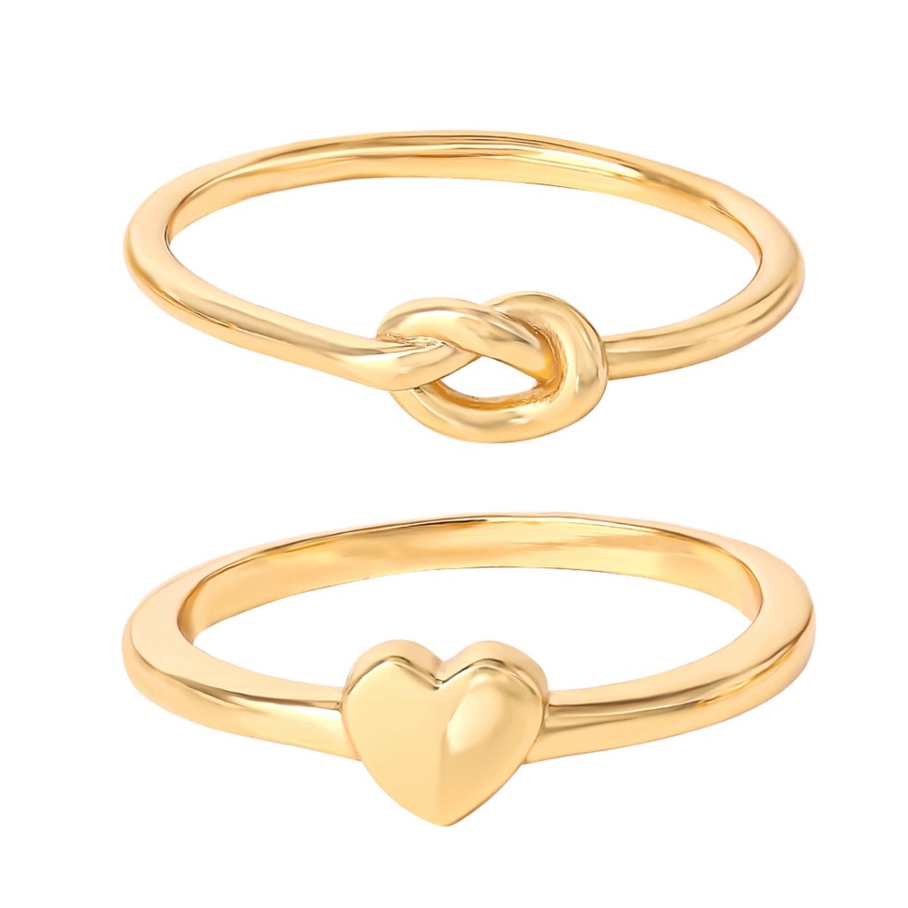 ✨🌿 Jessica Simpson 14 karat Gold Plated Knot & Heart Ring Set, 2